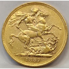 AUSTRALIA 1887 . ONE 1 SOVEREIGN . MELBOURNE . GOLD